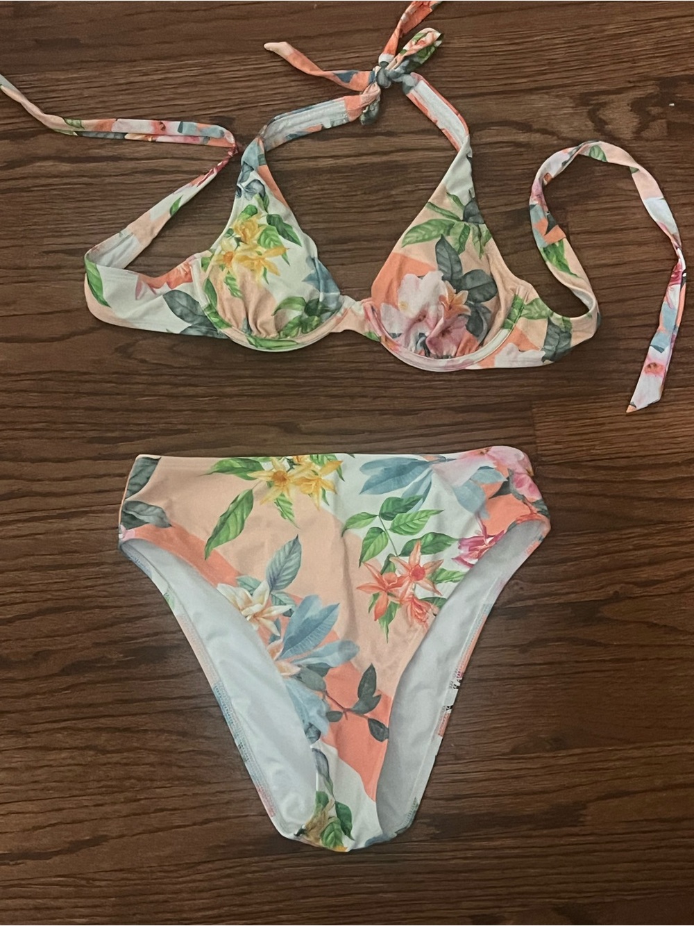 Cupshe Pastel Floral Bikini Set - Peach, Green, Blue